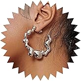 Iaceble Punk Irregular Hoop Earrings Large Circle Hoop Earrings Silver C Shape Earrings Exaggerated Geometric Earrings Jewelry for Women