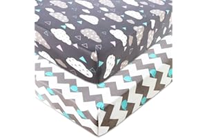 COSMOPLUS Knitted Crib Sheet Set 2 Pack Stretchy Crib Sheets for Boys Girls,Universal Knit Fitted for Standard Baby Toddler Crib,Whale/Cloud