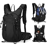 Outplea 15L Cycling Backpack with Helmet Buckle for Men Women, Small Waterproof Lightweight Bike Hiking Backpack with Chest Strap, MTB & Ski & Snowboard Backpacks, Black