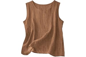 Womens Tank Top Cotton Linen Sleeveless Summer Casual Loose Shirts 2026 Hawaiian Boho Crew Neck Gauze Basic Camisole