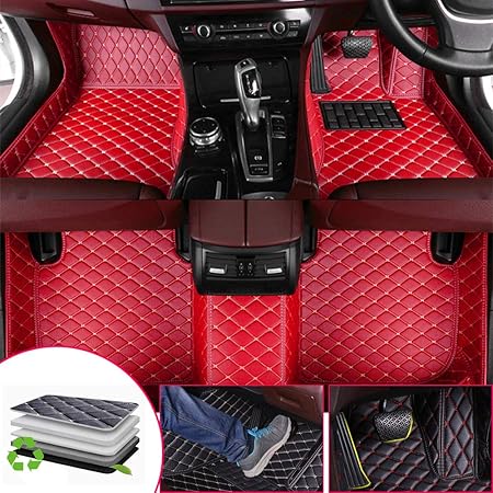 Amazon 車のフロアマット に適しトヨタ シエナ 7シーター05 09 Toyota Sienna 05 09 レザー車のフロアマット右ハンドルレ3d すべての天気 防水 レッド フロアマット 車 バイク