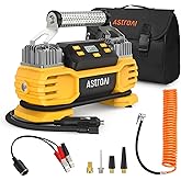 AstroAI Portable 160 PSI DC Heavy Duty Tire Inflator Pump Auto Shutoff with Screen, Dual Cylinders & Dual Motors, 12V Air Compressor for SUVs, RVs, ORVs, Cars, Air Mattresses, etc. Yellow(NO AC)