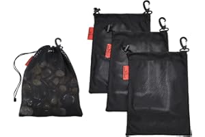 COVER GENY Mesh Foraging Bags with Clip, 4 Pack Drawstring & Toggle Closure Foraging Pouch for Rock Collecting, Mushroom Hunting, Beachcombing, Fastening Hook Nylon Harvesting Pouch for Adults Women