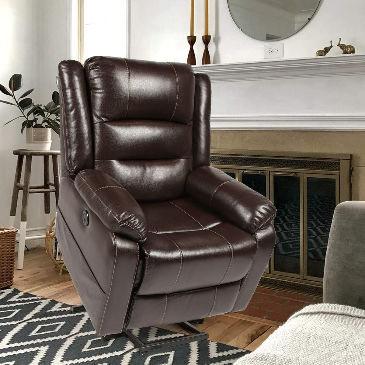YODOLLA Electric Power Lift Chair Massage&Heat Recliner Chair, Brown Faux Leather Recliner for Elder People with Side Pockets,USB Port & Massgae Remote Control
