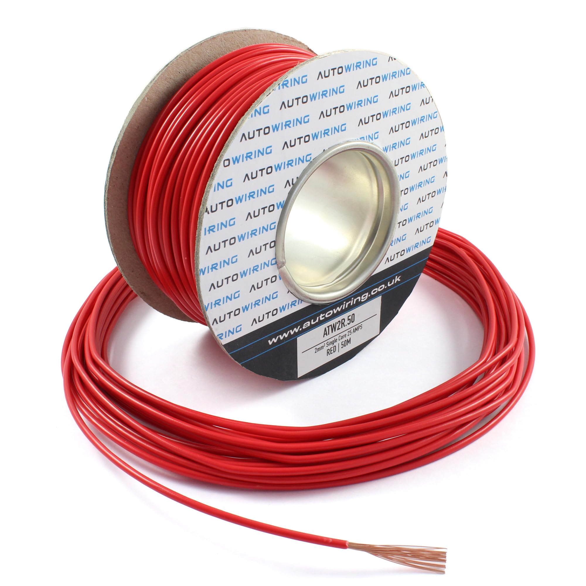 25 AMP Rated 2mm² Single Core Stranded Copper Cable 12v 24v Thin Wall Wire (10M 20M 50M 100M) (RED, 100M Roll)