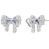 Sonateomber Gold Silver Bow Stud Earrings for Women, Dainty Cute Cubic Zirconia Rhinestone Ribbon Bowknot Earings Prom Wedding Fashion Jewelry Gift