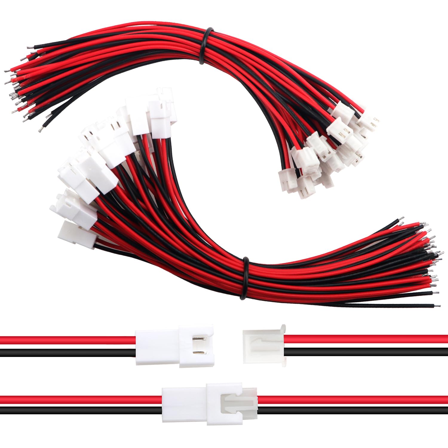 Lyeteung 30 Pairs Mini Micro JST-XH 2.54 Plug Connector, JST 2 Pin Micro Electrical Male and Female Connector Plug Wire Cable, with 150mm 22AWG Wire (Red Black)