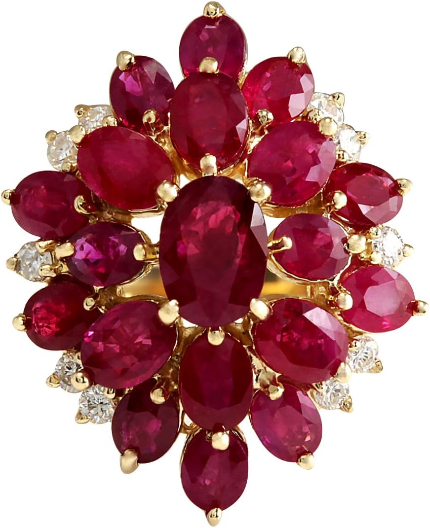 6.04 Carat Natural Red Ruby and Diamond (F-G Color, VS1-VS2 Clarity) 14K Yellow Gold Cocktail Ring for Women Exclusively Handcrafted in USA