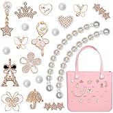 WYVAS Charms for Bogg Bag, Pearls Butterfly Flowers & Chain Cute Decorative Pearl Charms Accessory Compatible with Rubber Simply Southern Beach Bag, Insert for Beach Tote Birthday(21 Pcs)