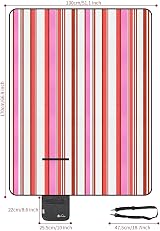 Vinsani Foldable Picnic Blanket 170 x 130 cm Pink Stripe Anti Slip Waterproof view 3