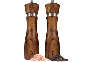 HAOMACRO 2 Pack Salt and Pepper Grinder Set, Acacia Wood Salt Mill Pepper Grinder with Ceramic/Stainless Steel Core, Modern and Elegant Wooden Salt and Pepper Set