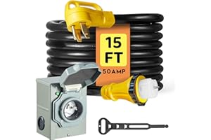 WYM world 50 Amp Generator Cord 15FT and Power Inlet Box, NEMA 14-50P Male to SS2-50R 125/250V Twist Lock Connector with Pre-Drilled NEMA SS2-50P Generator Inlet Box for Generator to House