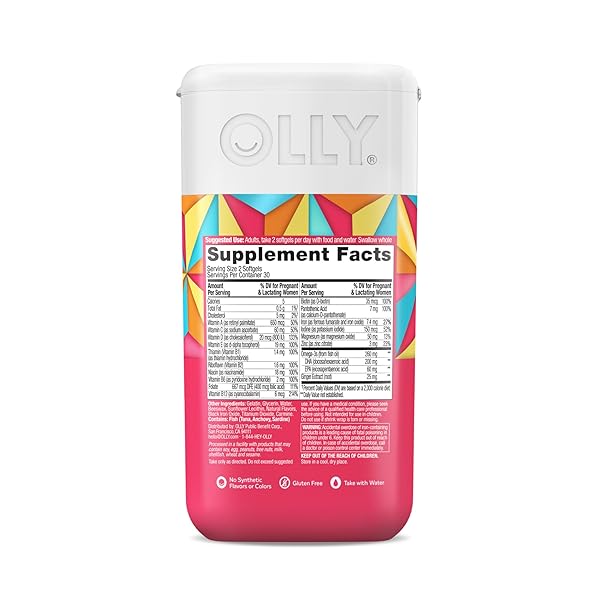 OLLY ULTRA STRENGTH PRENATAL MULTIVITAMIN SOFTGELS, SUPPORTS HEALTHY GROWTH, BRAIN DEVELOPMENT, IRON, FOLIC ACID, DHA, VITAMINS C, E, 30 DAY SUPPLY-60 COUNT