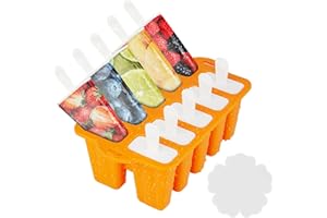 WAYBESTY Silicone Popsicles Molds,Popcylce Molds,Food Grade Reusable Popsicle Molds for Kids,Homemade Popsicles Molds,Ice Cream Mold,Ice Pop Molds Maker (Orange-10 Cavity)
