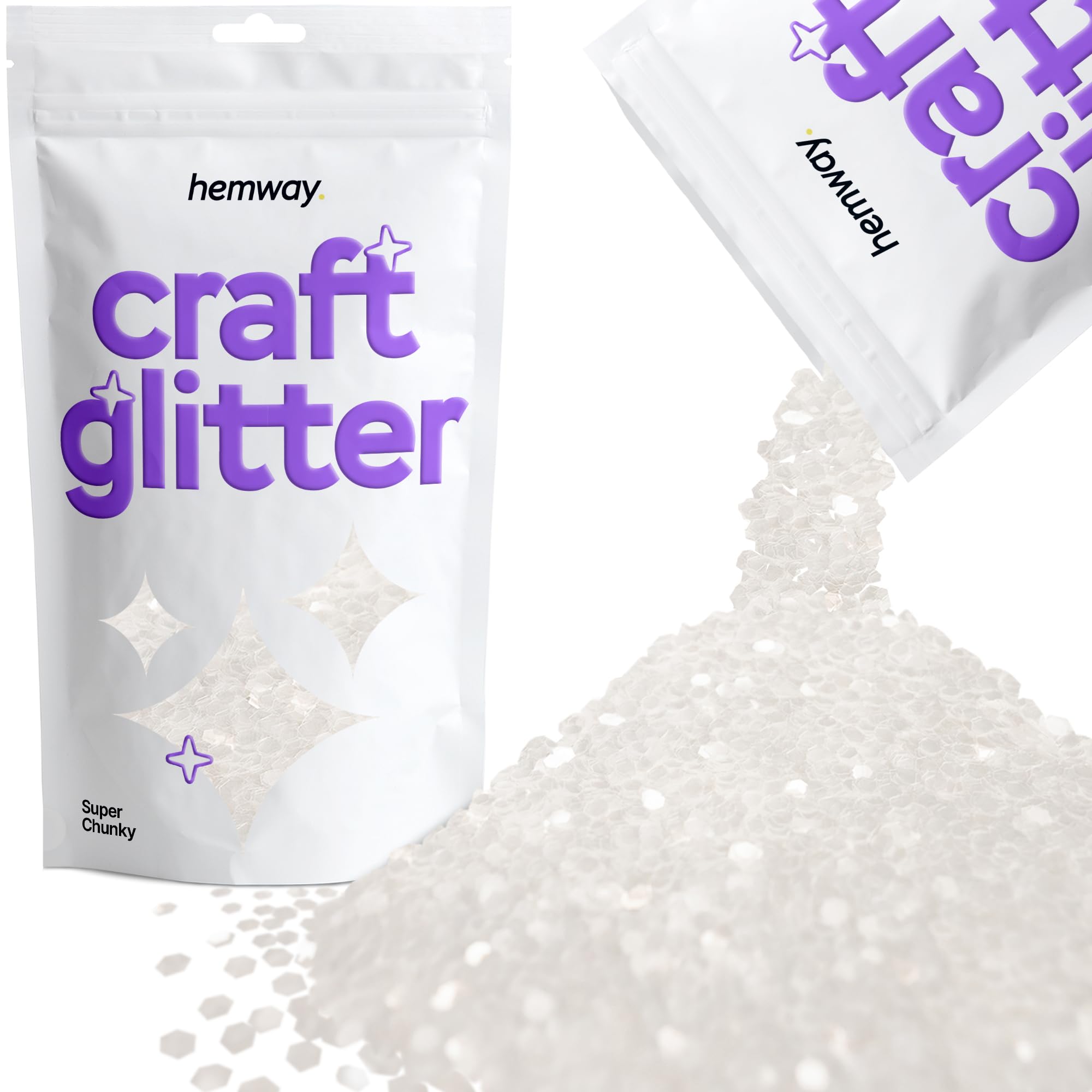 Hemway Craft Glitter White Iridescent 100g Super Chunky Glitter for Crafts, Resin, Cosmetic, Nail, Face, Body, Festival, Tumblers, Art, Candle, Crafting