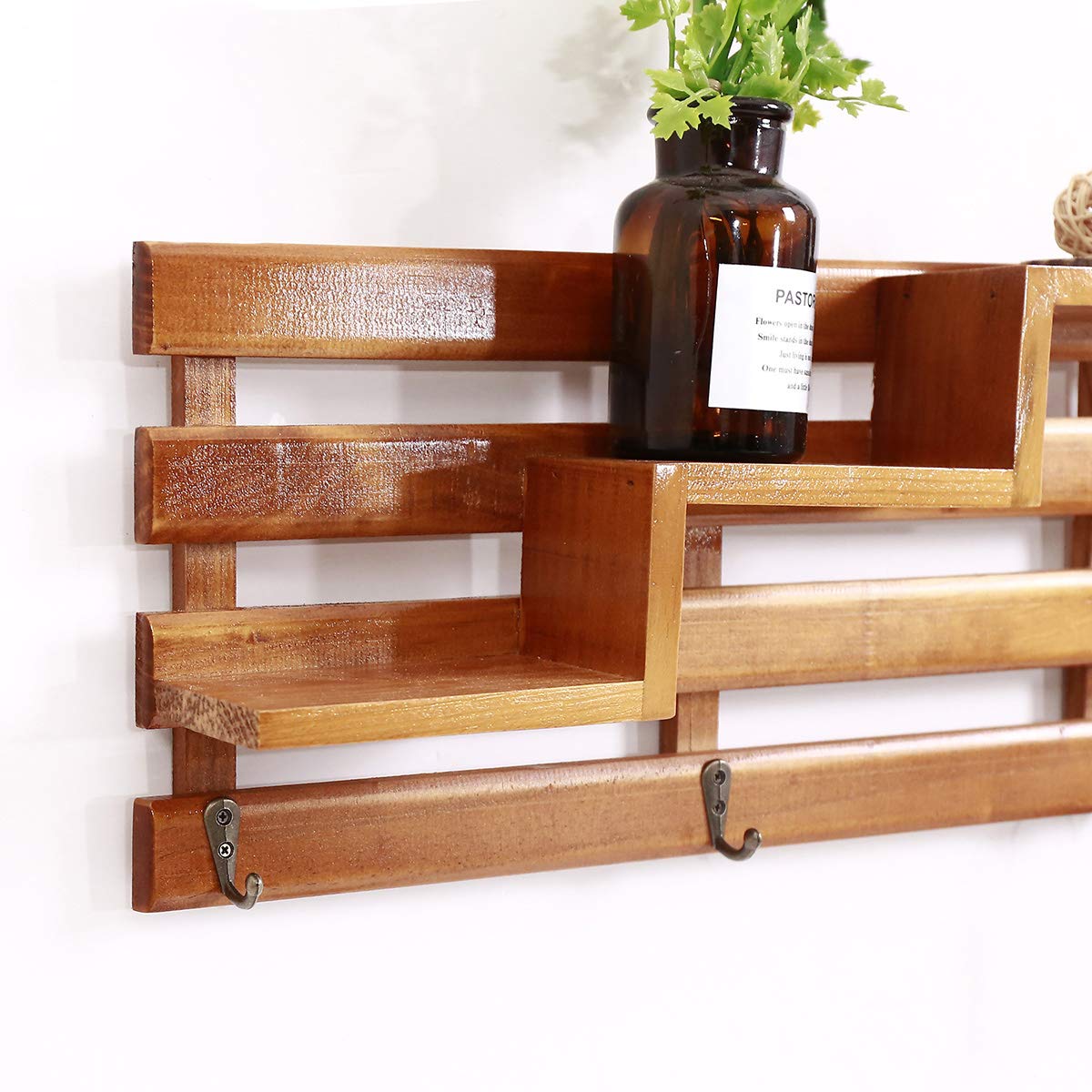 Q&M Haken Mit Ablage Schwimmende Wandregal Holz Wand Rack Retro 3 Haken