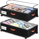 Tsinglax 66L 2-Pack ,Under Bed Storage with Wheels , 30" L x 16" W x 7.5" H | Rolling under bed drawers with sturdy frame, clear lids; under bed containers store clothes, shoes, blankets, toys &amp; holiday