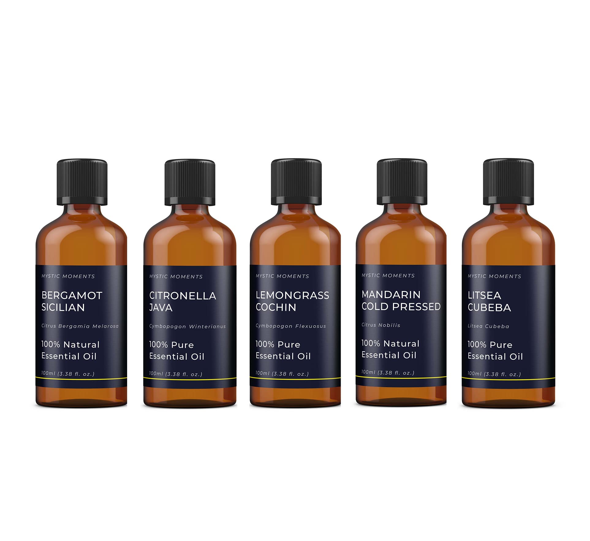 Mystic Moments | Citrus (Pack 2) Essential Oil Gift Starter Pack 5x100ml | Bergamot Sicilian, Citronella Java, Lemongrass Cochin, Litsea Cubeba, Mandarin Cold Pressed | Perfect as a Gift