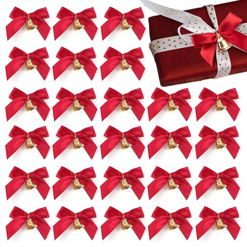 Set of 50 Wrapping Ribbons Bows, BetterJonny Cute Bowknot with Bell Christmas Ornaments, Wrapping Ribbon, Mother's Day, Christmas Bows, Decoration, Valentine's Day, Bouquet Ribbon, Hair Accessories,