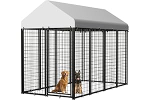 shedflow Dog Kennel Outdoor, 8x4x6 FT Heavy Duty Dog Pens Outside with Waterproof Roof, Metal Dog Run Fence with Galvanized Welded Wire Steel for Puppy Playpen