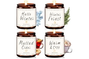 AUELIFE Winter Candle Set | Holiday Candle Winter Scented Candles- Hello Winter/Winter Forest/Mulled Cider/Warm Cozy, Soy Scented Candles for Home - Winter Holiday Gifts for Women