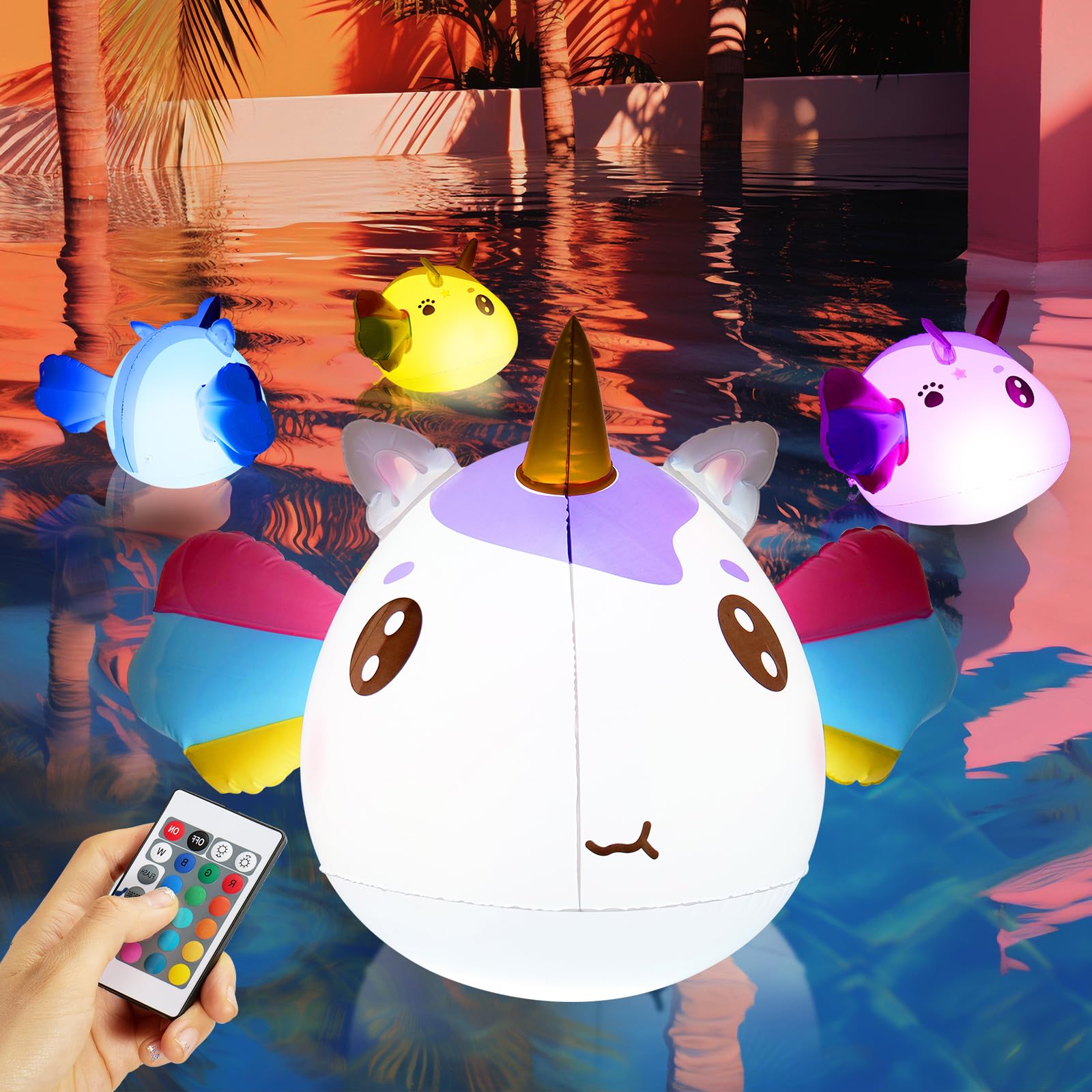 Photo 1 of Floating Pool Lights, 37 inch - Unicorn Light Up Pool Decor Lights Dimmable, Battery Powered With Remote, Waterproof IP68, Glow In The Dark Swimming Pool Floating Lights for Pool Fountain Party 1PCS