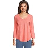 Mod-O-Doc Women's 3/4 Sleeve V-Neck Tee with Curved Hem