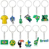 Nosiny 12 Pcs Brazil Souvenir PVC Keychains Charms | Brazilian Gifts for Party, Flag Map Soccer Toucan Designs, Goodie Bags Stuffers, Souvenir Keyring Set for Fans
