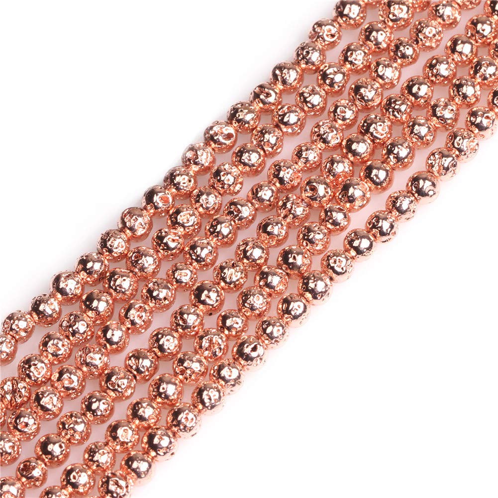 GEM-Inside 4mm Rose Gold Metallic Coated Volcanic Rock Round Gemstone Semi Precious Loose Beads for Jewellery Making 15''