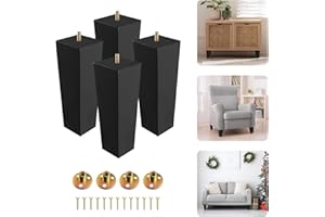 Yes4All 8 Inches Square Black Solid Wood Furniture Legs Set of 4, Heavy Duty 800 Lbs Capacity Furniture Legs with Leveler, Replacement Legs for Furniture, Couch, Sofa, Dresser, Ottoman