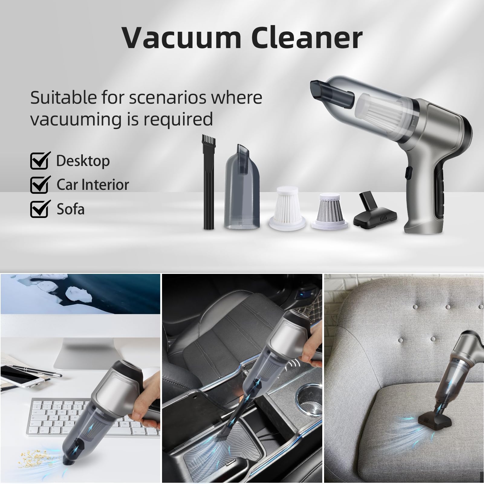 PeroBuno Mini Vacuum Cleaner for Car, 18KPa Powerful Brushless Motor Handheld Vacuum Cordless, Portable Car Vaccum with Rechargeable, Compressed Air Duster- Keyboard Cleaner 3-in-1