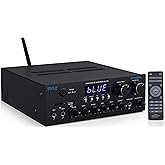 Pyle Wireless Bluetooth Streaming Amplifier, 200W Multi Channel Home Audio Receiver with Hi Def in/Out, Optical/Coaxial, FM Radio, USB/SD, AUX, RCA, Mic in, and BT/FM Antenna