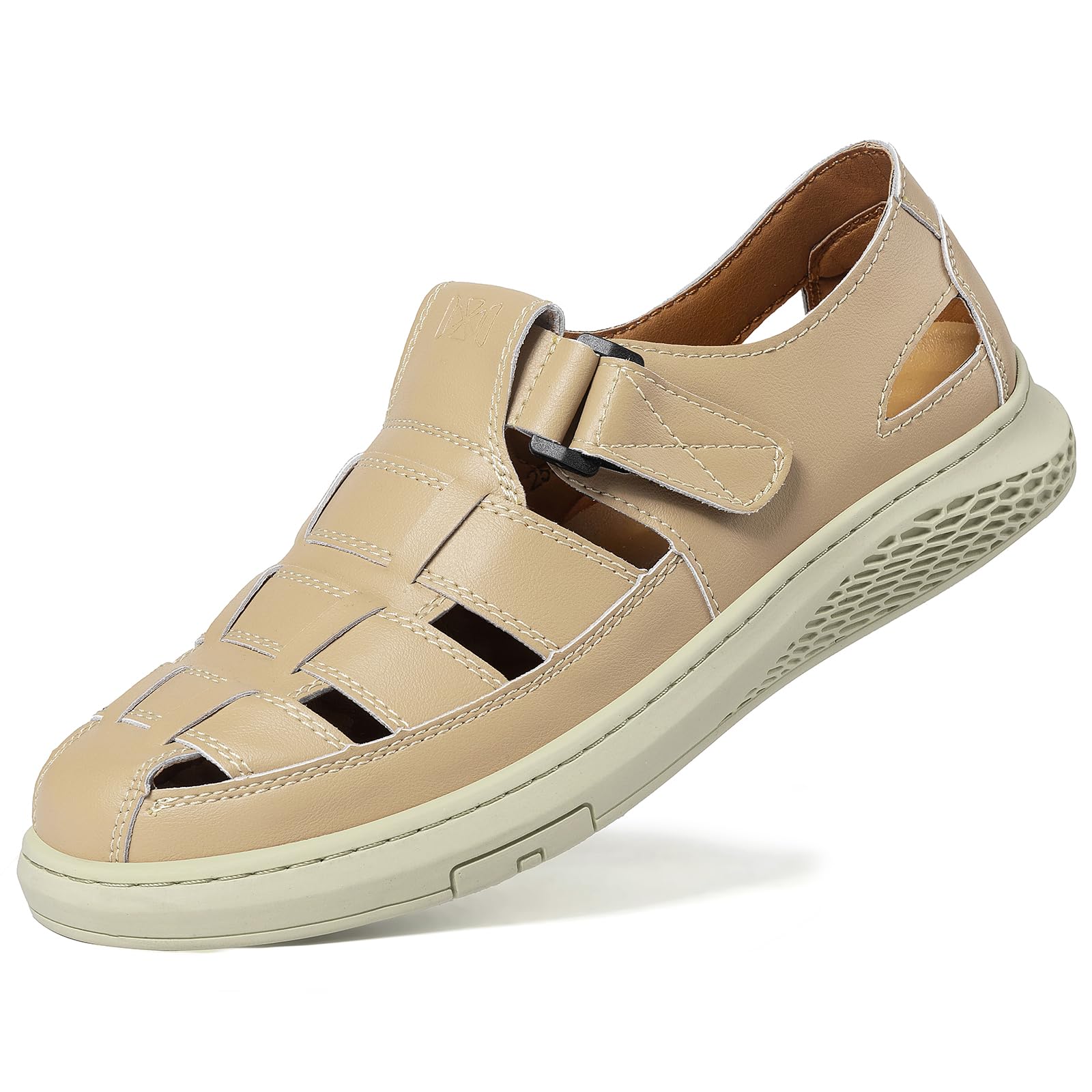 Photo 1 of Qiucdzi Men's Sport Sandals Leather Closed Toe Sandal Breathable Outdoor Fisherman Shoes Adjustable Summer Beach Shoes for Hiking Walking no size 