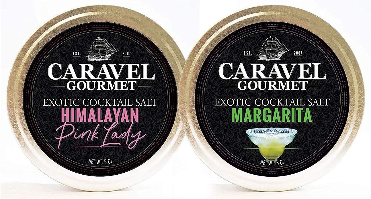 1 Margarita Salt and 1 Himalayan Pink Salt, Gluten-Free Exotic Cocktail Salt Set, Non-Gmo Salt Rimmer for Cocktails, 5oz x Pack of 2 - Caravel Gourmet