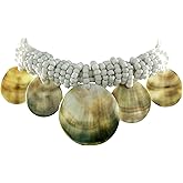 Swimmi Handcrafted Round Mother of Pearl Necklace, Natural Mother of Pearl Beads Necklace for Women Jewelry (EA086)