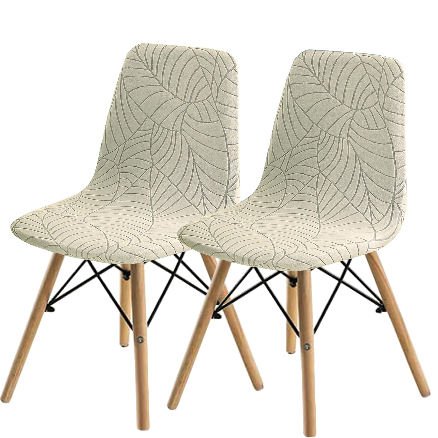 SHENGYIJING Dining Chairs Covers Set of 2/4/6,Style Shell Dining Chair Mid Century Modern Chair Sipcover,Upholstered Dining Accent Side Chair Covers (Cream1,2 Pieces)