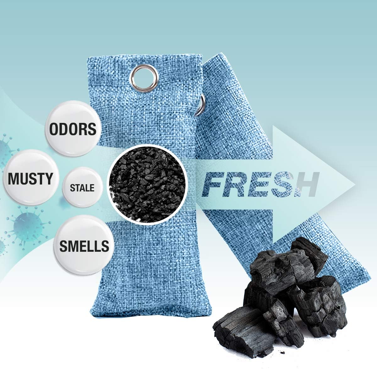 Charcoal Bags for Absorbing Odor: Four Charcoal Deodorizer Bags for Shoe Odor, Fridge Smells, Car Freshening, and Closet Deodorizers: Kitchen & Dining