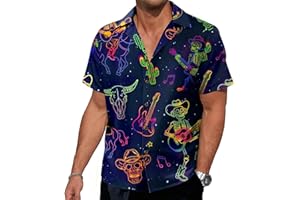 Neon Shirts for Men - Vibrant Print Short Sleeve Button Down Rave Outfit for Party, Festivals & Vacations