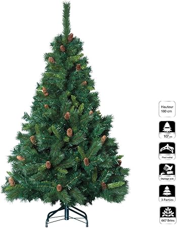 Decorazioni Albero Di Natale Con Pigne.Christmas Tree Albero Di Natale Artificiale Verde Con Pigne Altezza 1 80 M 642 Rami Qualita Superiore Amazon It Casa E Cucina