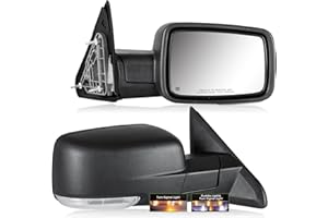 SIZIOM Side Mirrors for 2009-2018 Dodge Ram 1500 2010-2018 Ram 2500 3500 2019-2024 1500 Classic Tow Mirrors with Power Heated Turn Signal Puddle Light Manual Folding-Pair