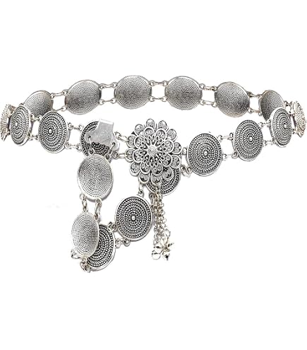 Vintage Women’s Coin Chain Belt Silver Tone Gypsy Boho Bohemian Belly Dancer Boho Coin Belt: Silver Belly Dance Hip Belt, Tribal Fusion  main image 3