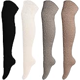 Gvhntk 4/6 Pairs Women Knee High Fuzzy Socks Soft Cozy Long Thigh High Warm Stockings Slipper Plush Fleece Sock