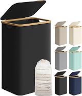 SONGMICS 90L Laundry Basket with Lid Large Collapsible 42x32x70.5 cm Ink Black