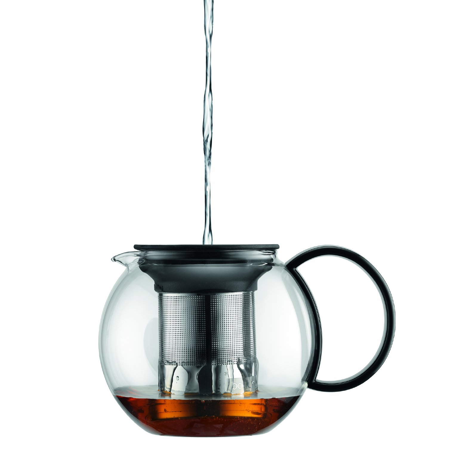 Bodum 34oz Assam Glass Tea Press with Stainless Steel Filter, Black Plastic Lid