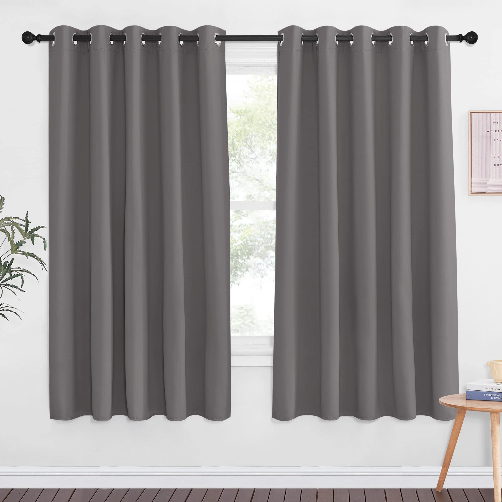 Photo 1 of NICETOWN Blackout Curtain Drape for Bedroom - Grommet Noise Reducing Thermal Insulated Solid Room Darkening Window Treatment for Doorway/Kids Room (1 Panel, 66 x 66 Inch, Gray)