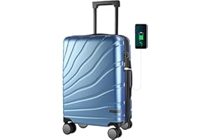 VANKEAN Carry On Luggage with Spinner Wheels & TSA Lock, Expandable Fashionable Hard Shell Suitcase airline approved，20 Inch Carry-On，Light Blue