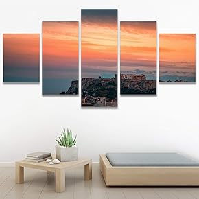 SIGNWIN 5 Panel Canvas Wall Art Cityscape Sunset...