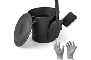 Tangkula Ash Bucket with Lid, 2 Gallon Metal Fireplace Bucket with Handle, Shovel, Brush, Coal Bucket, Ash Can for Stove, Gri