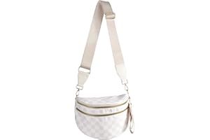 FEIBOON Spacious Checkered Nylon Crossbody Bag Bum Bag Checkered Handbags Wallets for Women