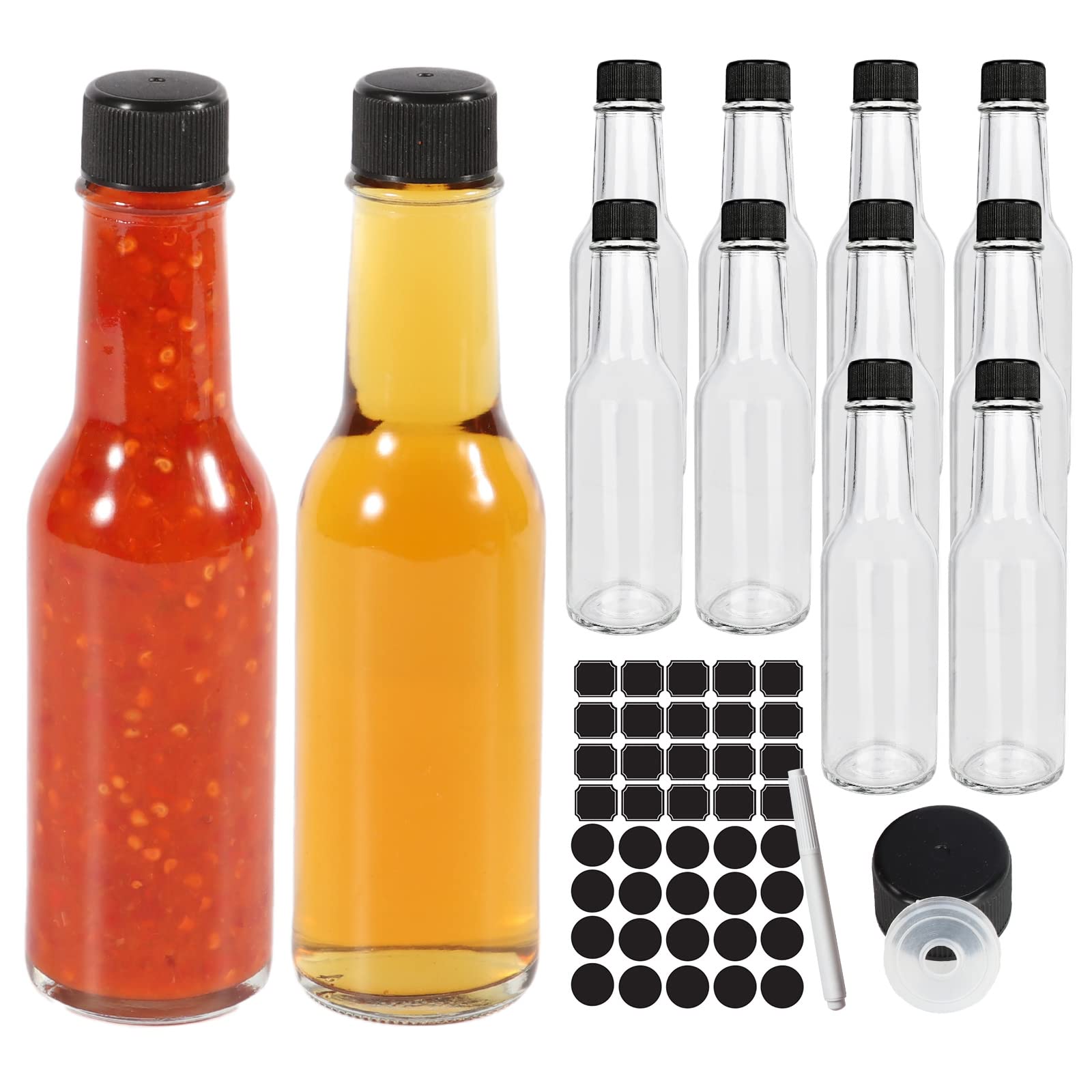 SHiZAK 12 Pack 150ml Sauce & Liquor Bottles, 5 fl oz Glass Empty Spirit Bottles with Leak Proof Screw Caps,Clear Small Bottle for Kitchen,Home Brewing Wine&Juicing For Bordeaux Wine,Beverage